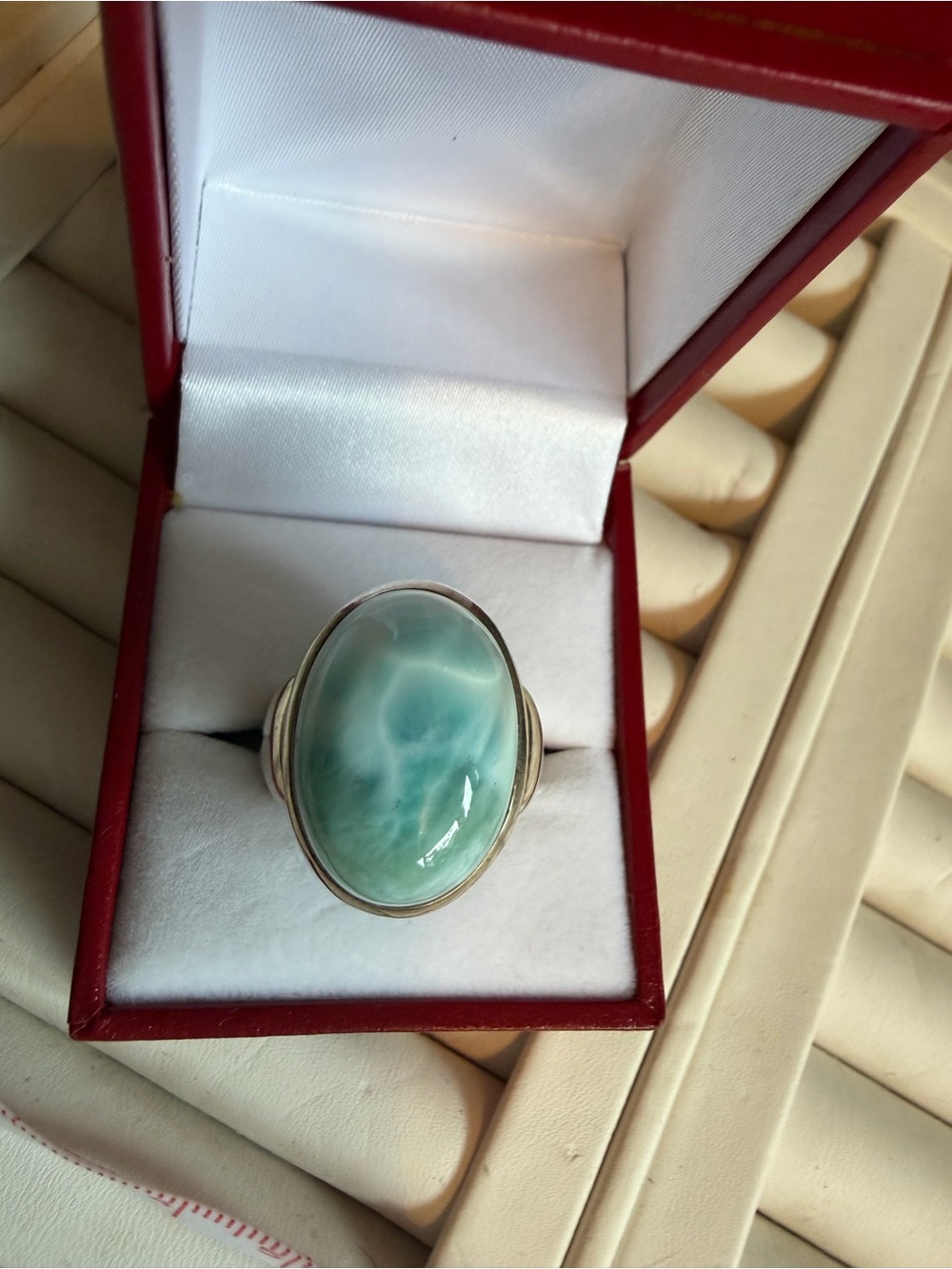 Sterling Silver Larimar Oval Cocktail Ring - Aqua Blue